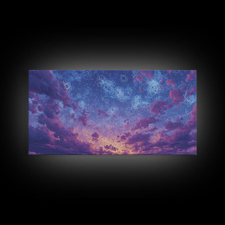Dreamy Twilight Clouds With Star Diagrams Canvas Print, Modern Wall Art, Blue Purple Celestial Poster, Bedroom Decor Gift