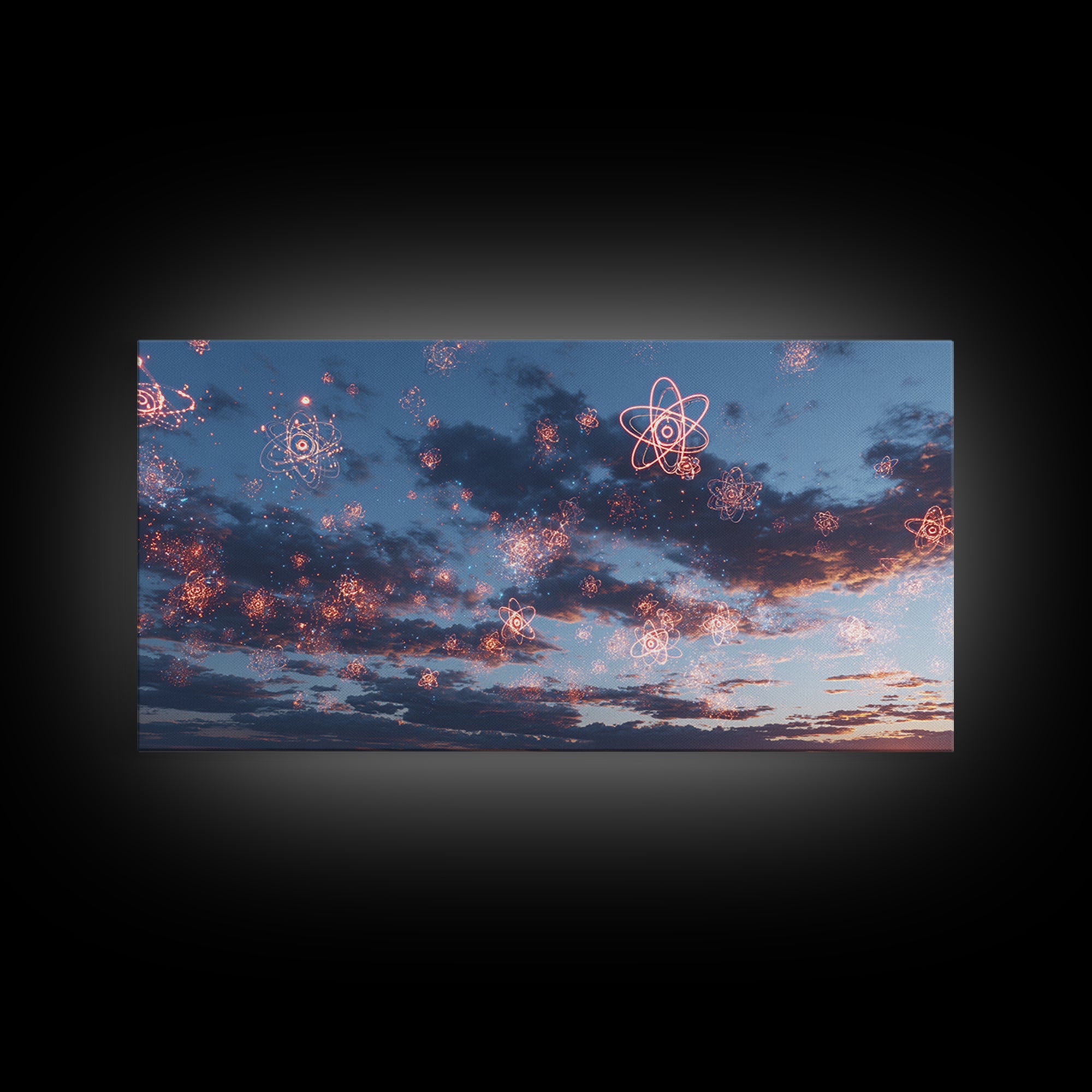 Sparkling Atomic Fireworks Over Dusk Clouds Wall Art, Modern Abstract Art Print, Cosmic Sky Poster, Blue Pink Bedroom Decor