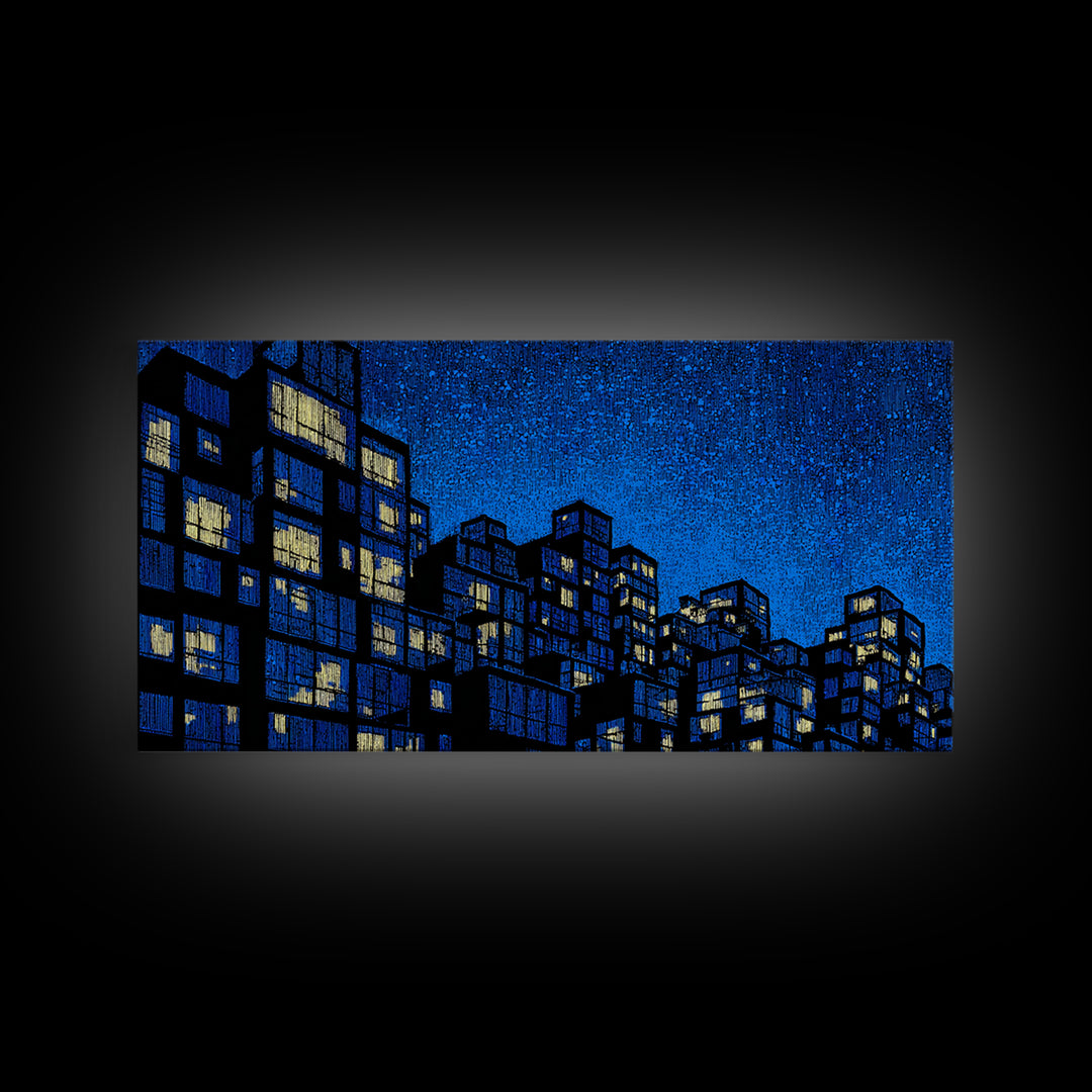 Electric Blue High Rise Wall Art, Geometric City Apartments, Midcentury Modern Decor, Retro Urban Print, Statement Wall Decor