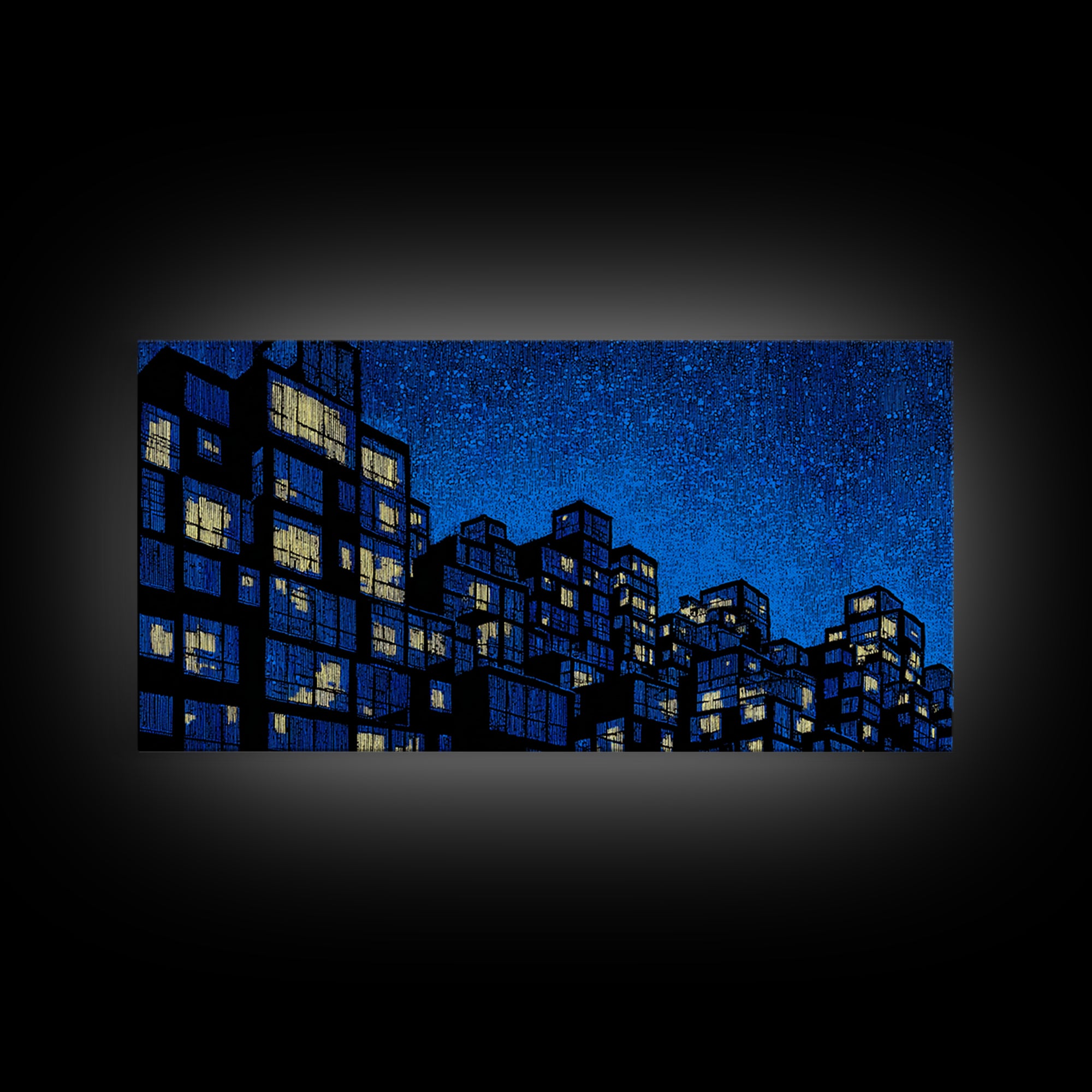 Electric Blue High Rise Wall Art, Geometric City Apartments, Midcentury Modern Decor, Retro Urban Print, Statement Wall Decor