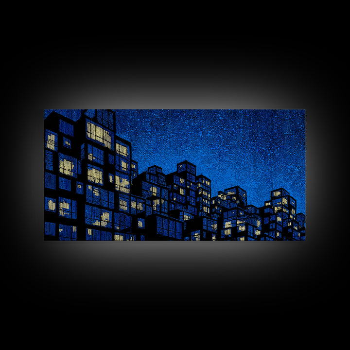 Electric Blue High Rise Wall Art, Geometric City Apartments, Midcentury Modern Decor, Retro Urban Print, Statement Wall Decor