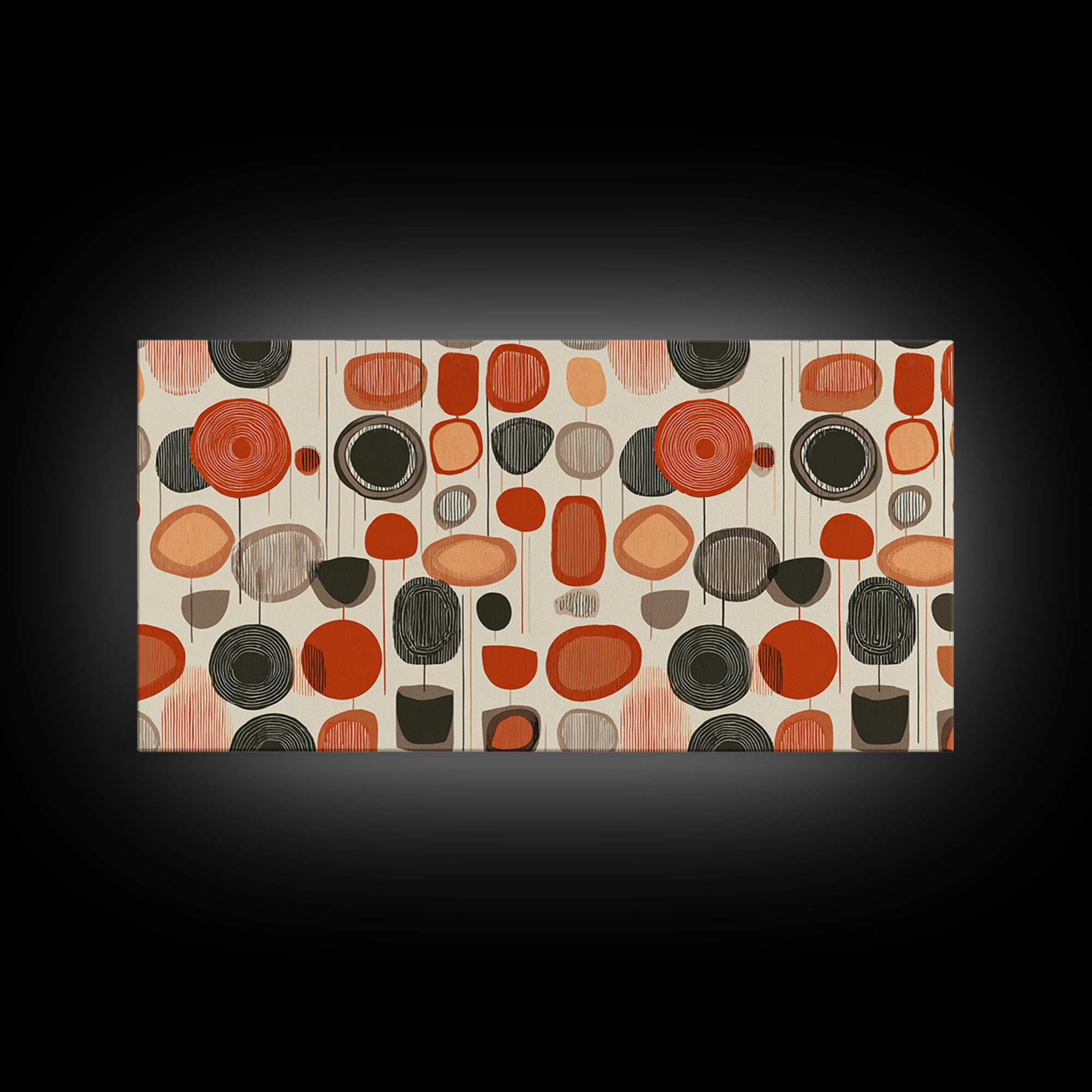 Orange Black Abstract Circle Pattern Wall Art, Midcentury Modern Geometric Print, Retro 70s Decor, MCM Gallery Wall Art, Home Decor