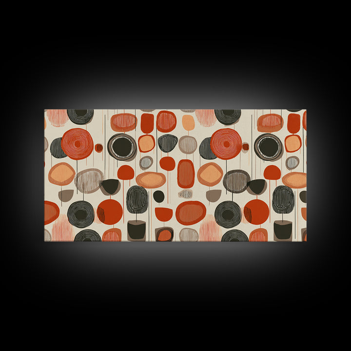 Orange Black Abstract Circle Pattern Wall Art, Midcentury Modern Geometric Print, Retro 70s Decor, MCM Gallery Wall Art, Home Decor