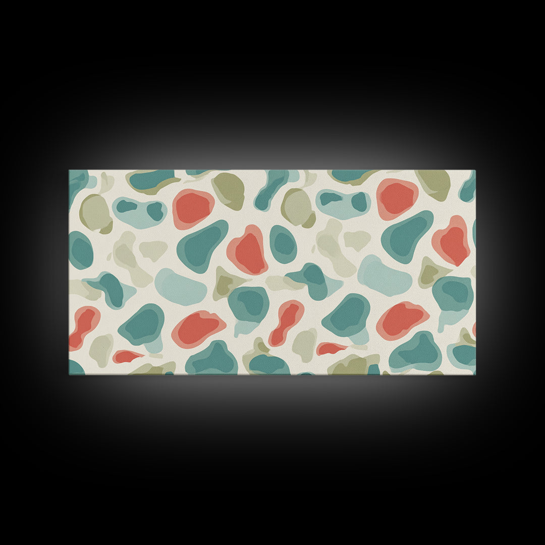 Pastel Terrazzo Organic Shapes Canvas Print, Midcentury Modern Abstract Wall Art, Sage Green Coral Decor, Minimalist Poster