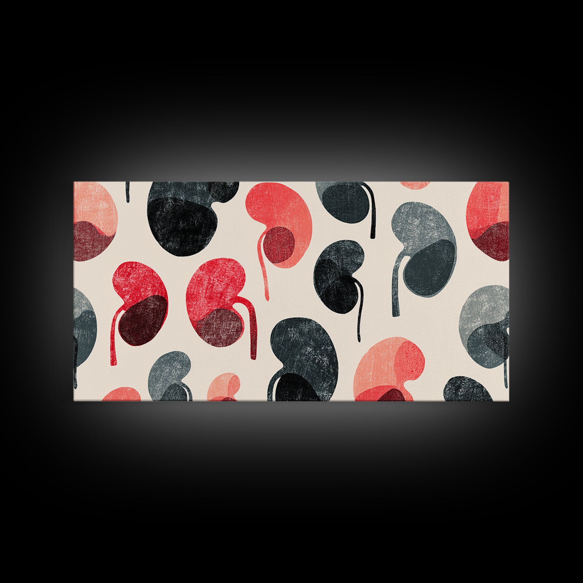Red Black Kidney Bean Abstract Wall Art, Midcentury Modern Organic Shapes, Retro Geometric Poster, Bold MCM Home Decor Print