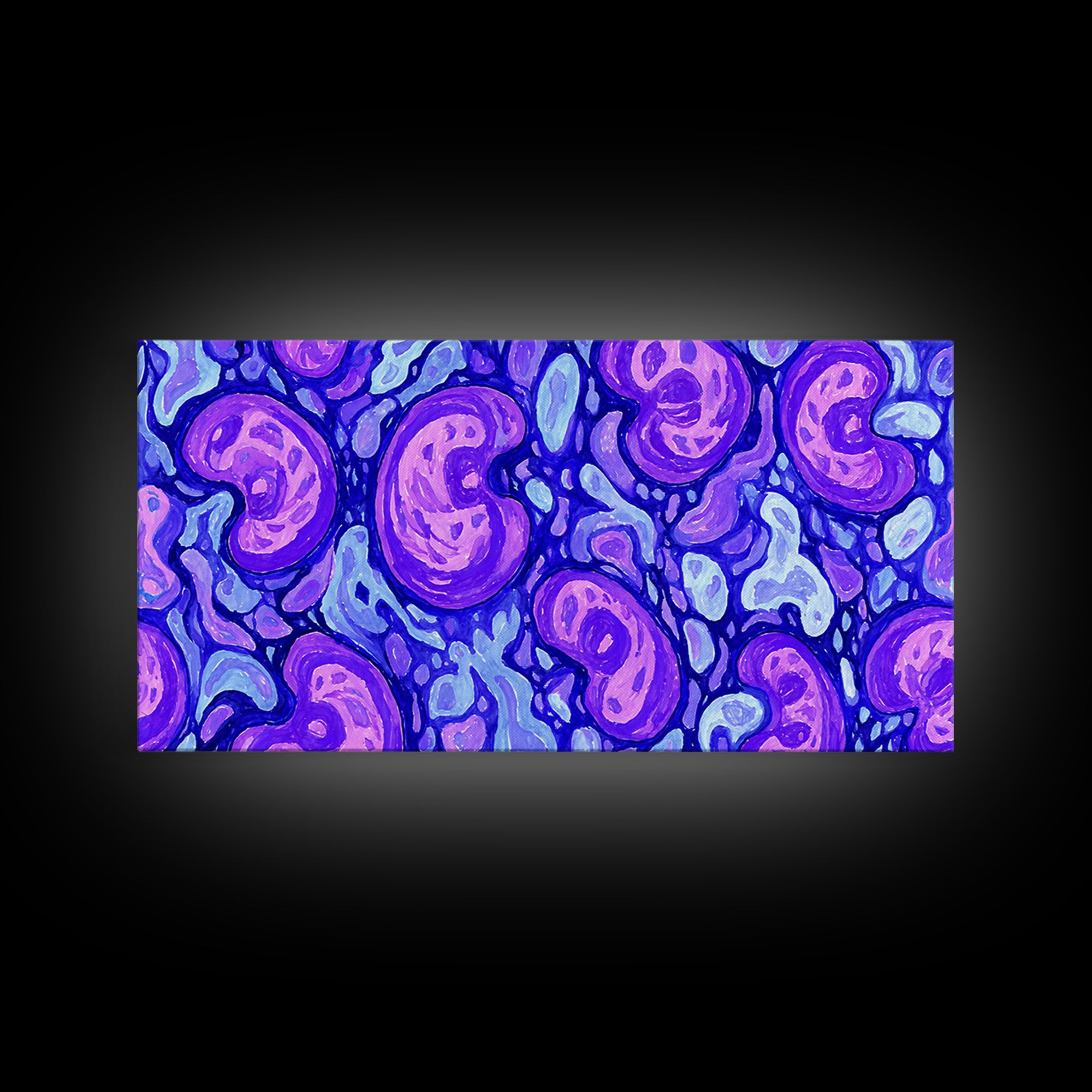 Purple Blue Psychedelic Organic Pattern Canvas Print, Modern Abstract Art, Groovy Wall Decor, Funky 70s Bedroom Art Print