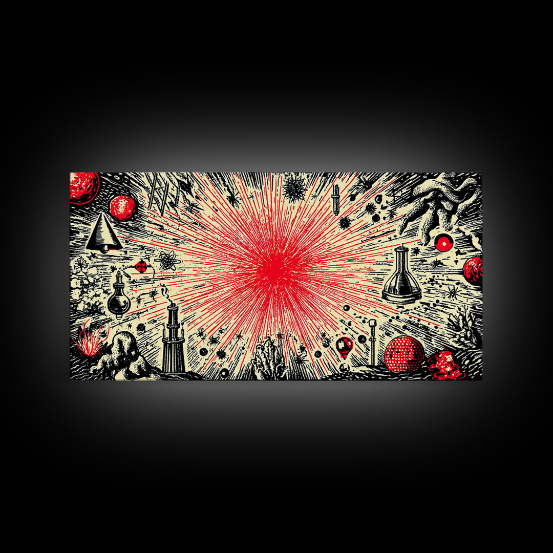 Red Atomic Starburst Science Collage Wall Art, Midcentury Modern Art Print, Retro Space Poster, MCM Wall Decor, Atomic Ranch Home Decor