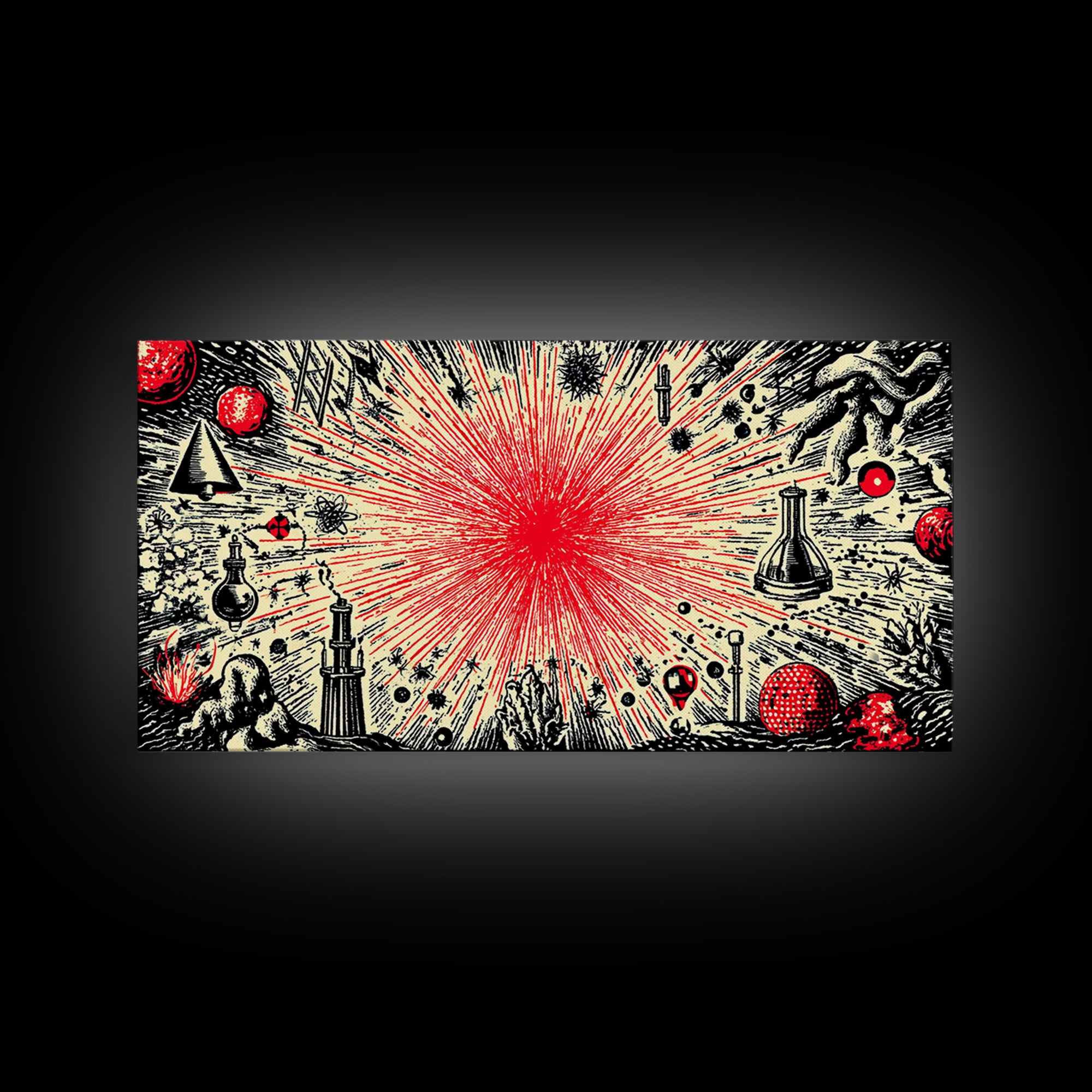 Red Atomic Starburst Science Collage Wall Art, Midcentury Modern Art Print, Retro Space Poster, MCM Wall Decor, Atomic Ranch Home Decor