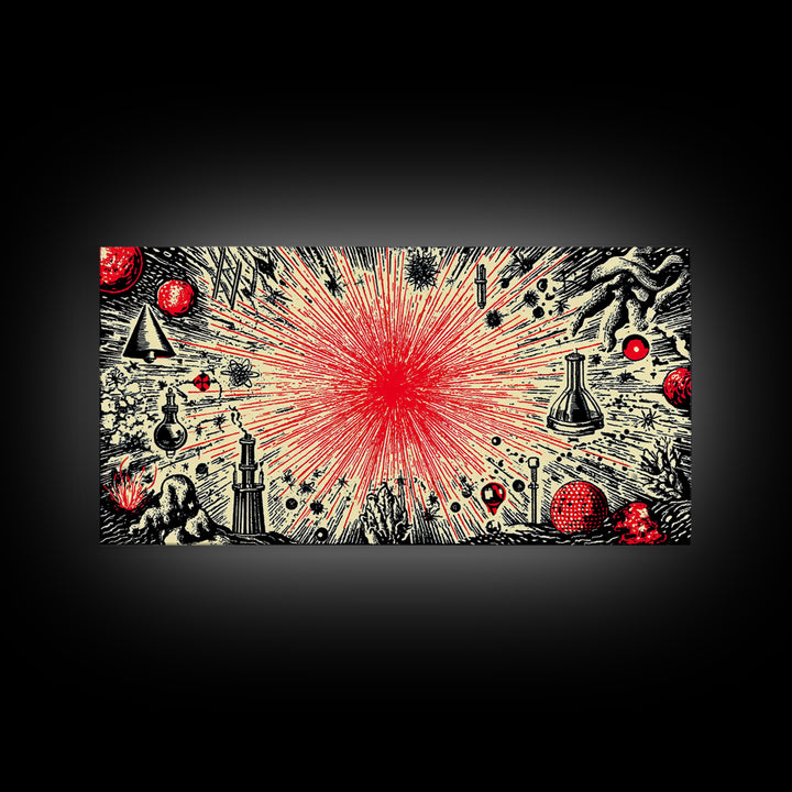 Red Atomic Starburst Science Collage Wall Art, Midcentury Modern Art Print, Retro Space Poster, MCM Wall Decor, Atomic Ranch Home Decor