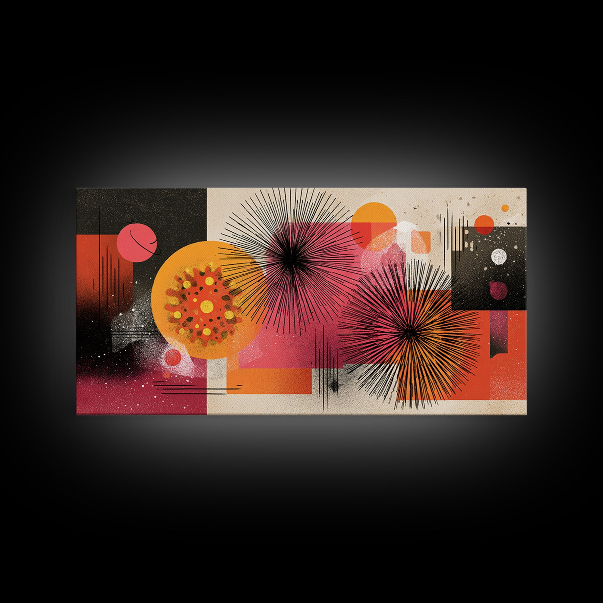 Pink Orange Abstract Starbursts Wall Art, Midcentury Modern Art Print, Retro Geometric Poster, Bold MCM Home Decor, Living Room Decor