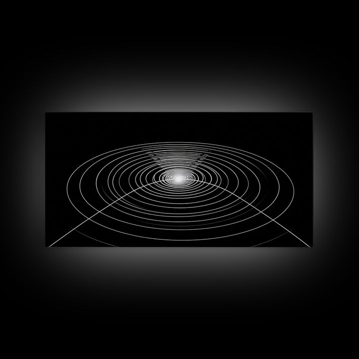 Black White Concentric Ripple Op Art Canvas Print, Minimalist Geometric Wall Art, Modern Abstract Poster, Sci Fi Home Decor