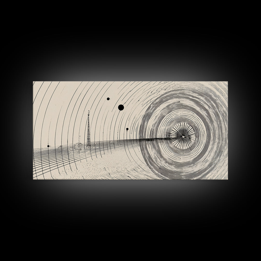Black Beige Radar Wave Perspective Op Art Wall Art, Minimalist Geometric Art Print, Modern Abstract Poster, Office Home Decor