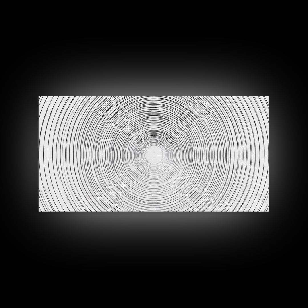 White Black Concentric Vortex Op Art Canvas Print, Minimalist Geometric Wall Art, Modern Abstract Poster, Home Office Decor