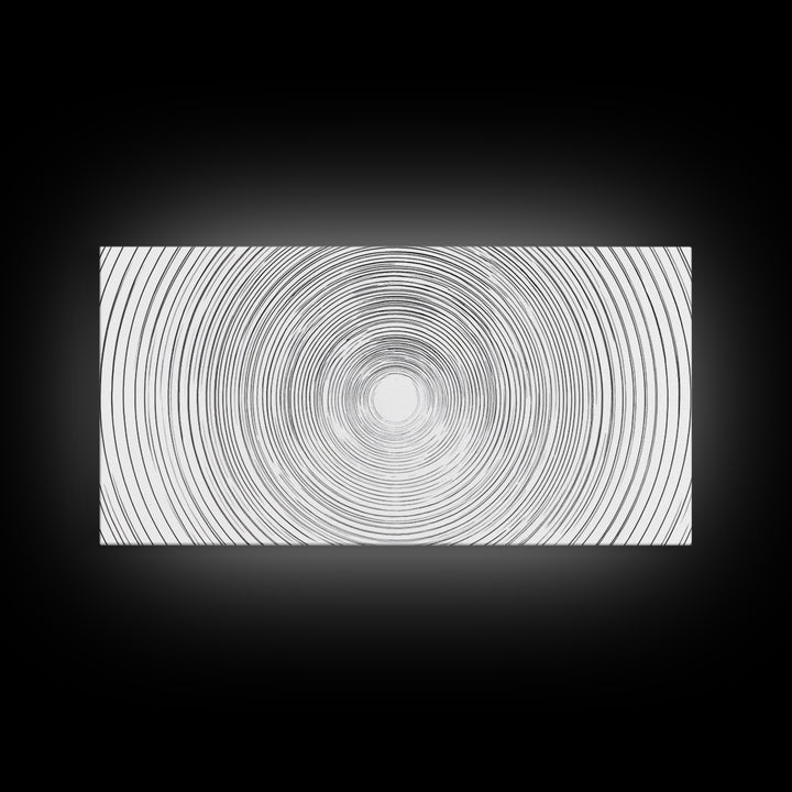 White Black Concentric Vortex Op Art Canvas Print, Minimalist Geometric Wall Art, Modern Abstract Poster, Home Office Decor