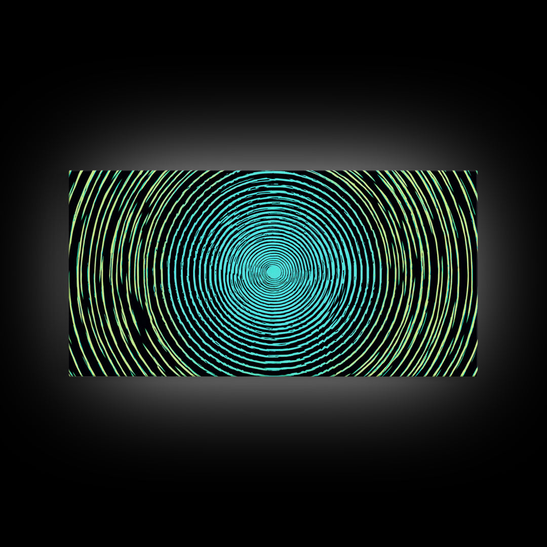 Turquoise Green Concentric Vortex Wall Art, Modern Abstract Op Art Print, Retro Geometric Poster, Psychedelic Home Decor