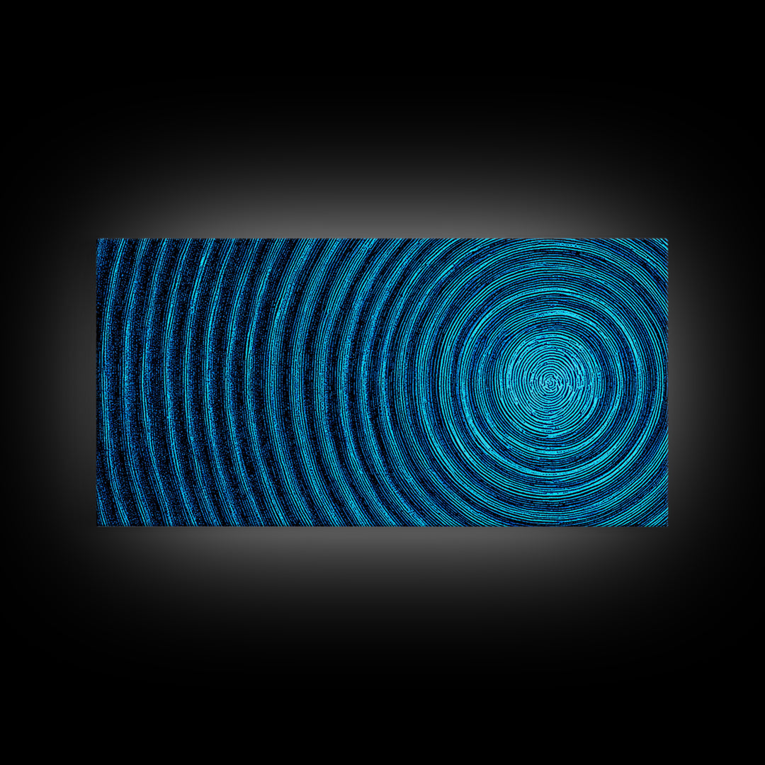 Blue Concentric Vortex Wall Art, Optical Abstract Poster, Modern Geometric Print, Retro Sci Fi Decor, Statement MCM Artwork