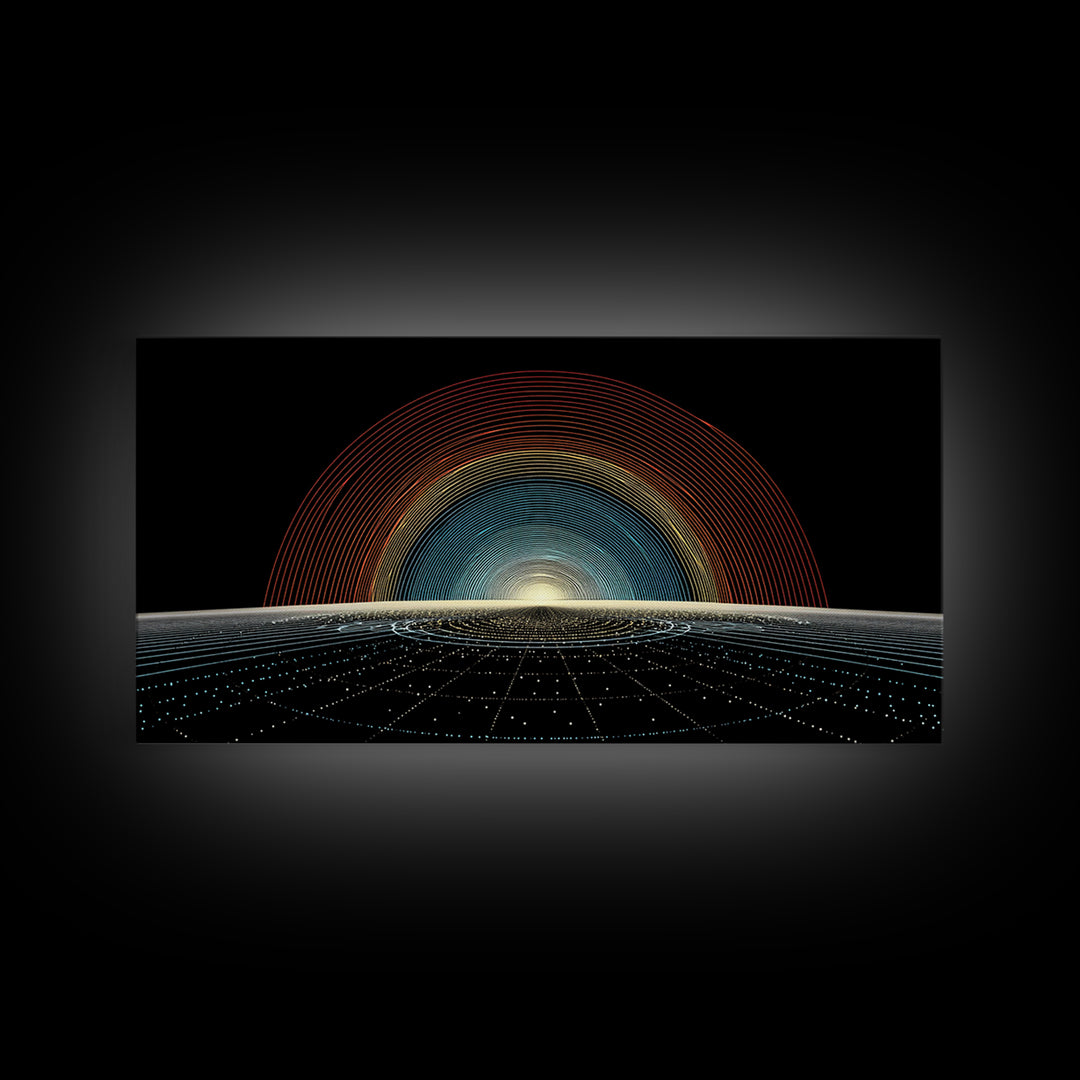 Retro Sunrise Grid Canvas Print, Midcentury Modern Abstract Poster, Atomic Space Decor, Bold MCM Wall Art For Living Room