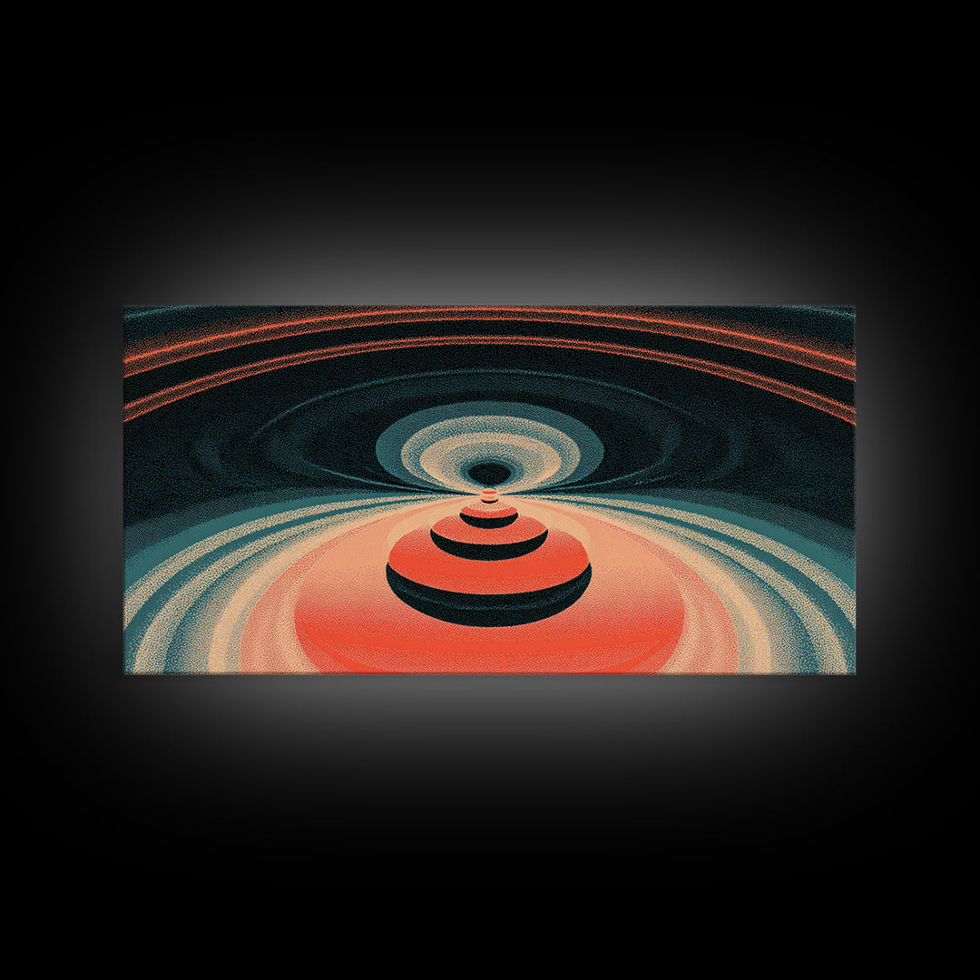 Red Orbital Target Wall Art, Cosmic Midcentury Abstract Print, Retro Geometric Space Poster, Modern MCM Decor For Home Office
