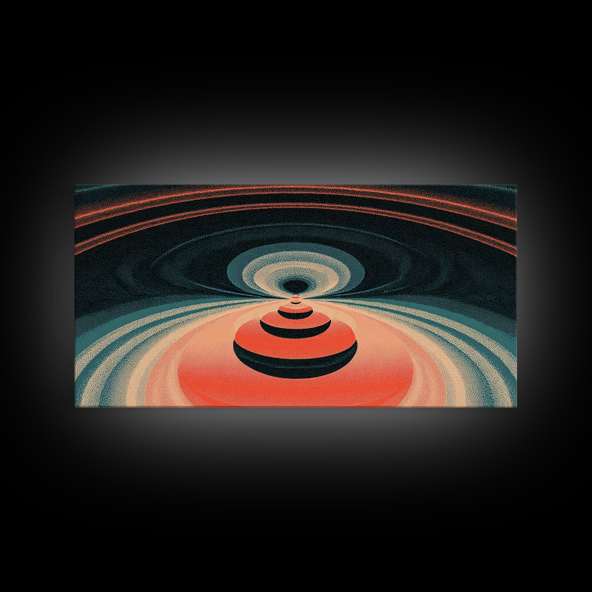 Red Orbital Target Wall Art, Cosmic Midcentury Abstract Print, Retro Geometric Space Poster, Modern MCM Decor For Home Office