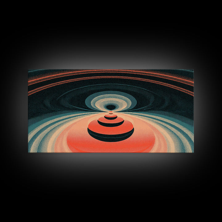 Red Orbital Target Wall Art, Cosmic Midcentury Abstract Print, Retro Geometric Space Poster, Modern MCM Decor For Home Office