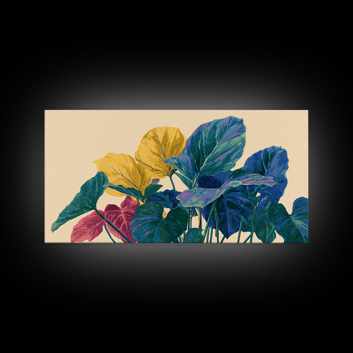Vibrant Tropical Foliage In Yellow Teal Pink Wall Art, Midcentury Modern Botanical Print, Colorful Boho Living Room Decor