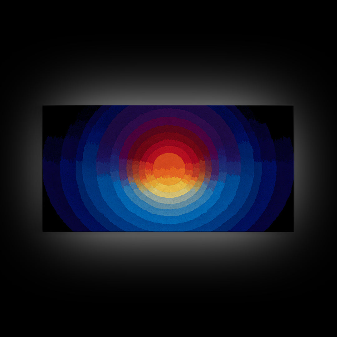 Radiant Layered Sunset Canvas Print, Midcentury Modern Abstract Landscape, Blue Orange Wall Decor, Retro Living Room Art