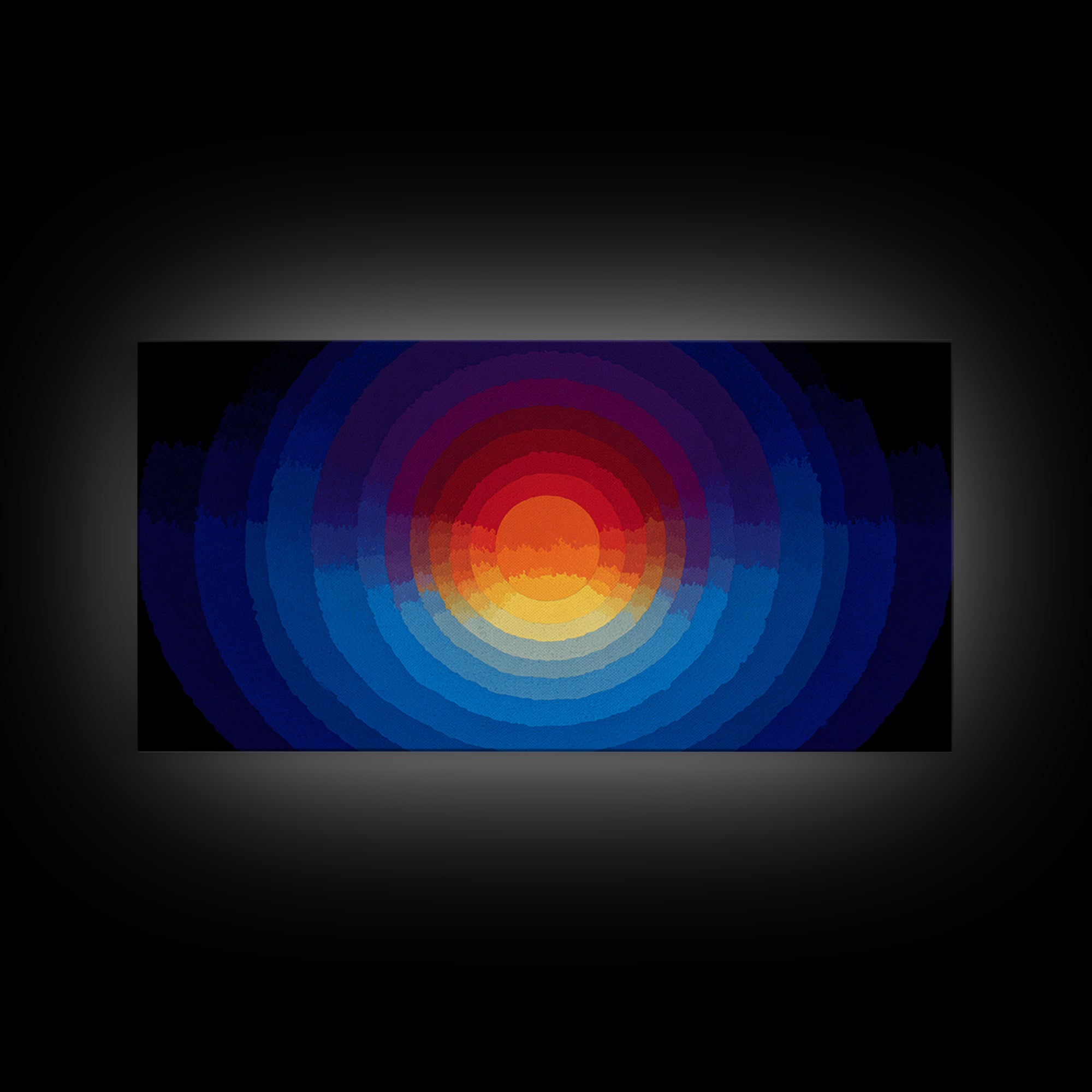 Radiant Layered Sunset Canvas Print, Midcentury Modern Abstract Landscape, Blue Orange Wall Decor, Retro Living Room Art