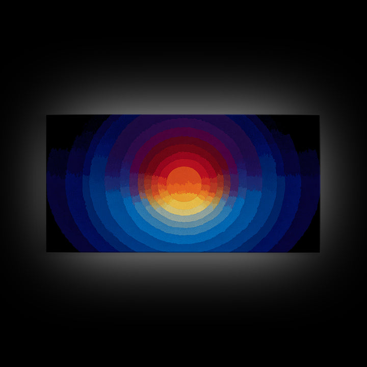 Radiant Layered Sunset Canvas Print, Midcentury Modern Abstract Landscape, Blue Orange Wall Decor, Retro Living Room Art
