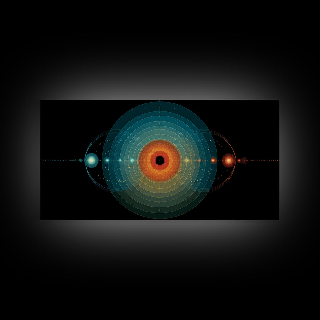 Solar System Orbit Canvas Print, Midcentury Modern Space Abstract, Teal Orange Circle Wall Decor, Retro Office Art Print Gift