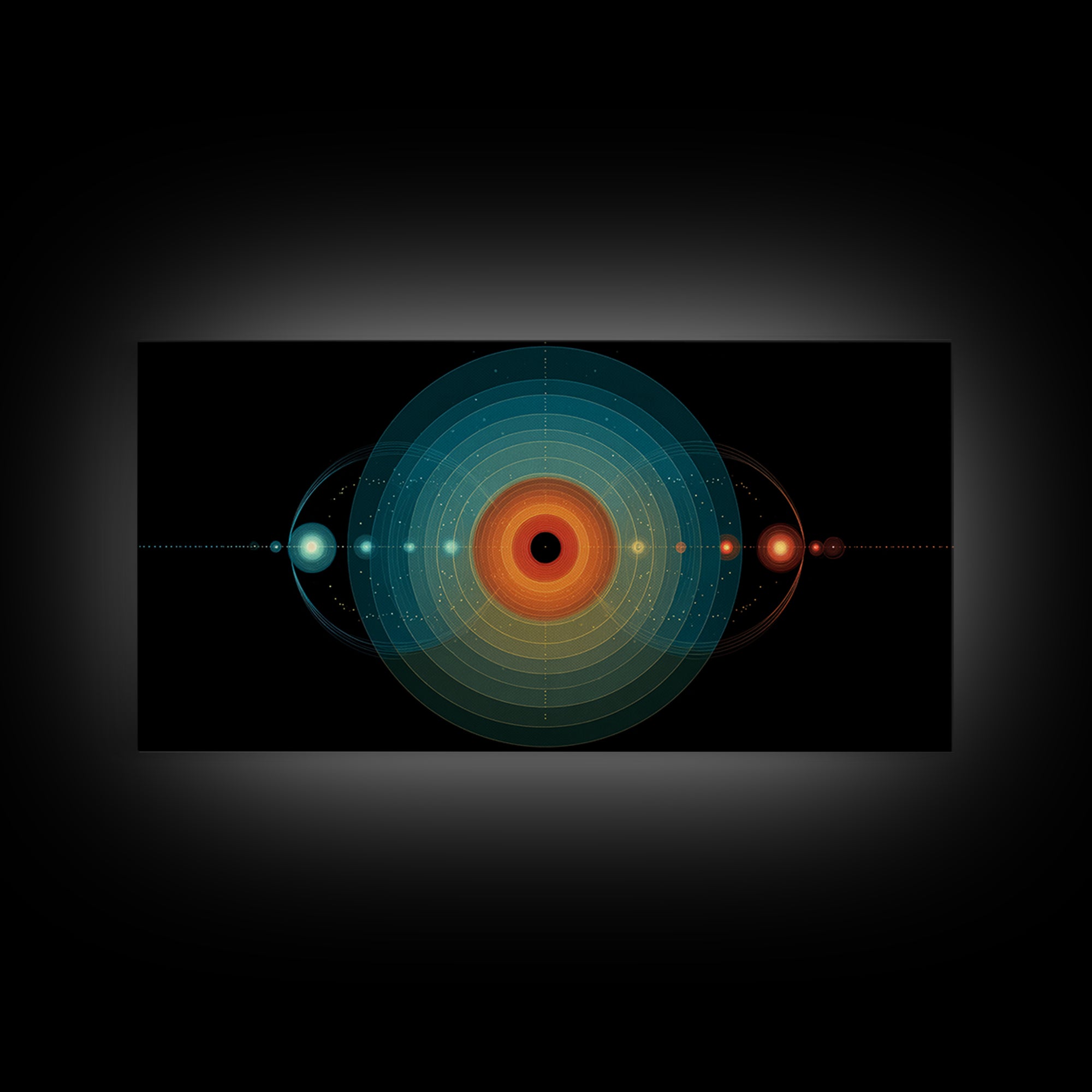 Solar System Orbit Canvas Print, Midcentury Modern Space Abstract, Teal Orange Circle Wall Decor, Retro Office Art Print Gift