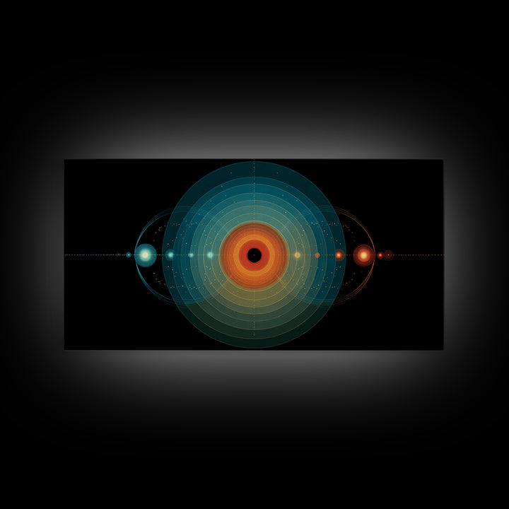 Solar System Orbit Canvas Print, Midcentury Modern Space Abstract, Teal Orange Circle Wall Decor, Retro Office Art Print Gift