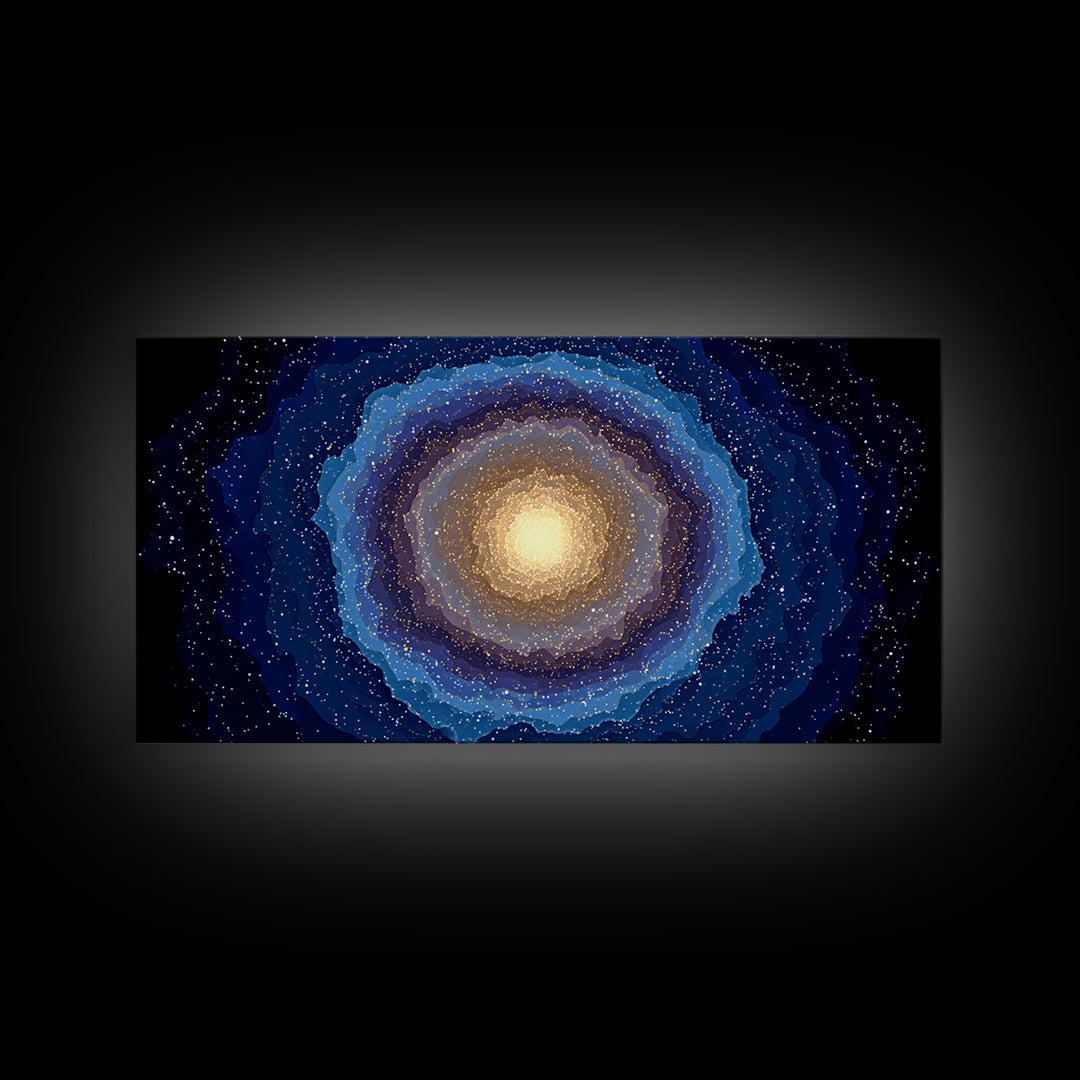 Blue Gold Galaxy Nebula Canvas Print, Modern Abstract Space Art, Starry Cosmic Wall Decor, Oversized Living Room Poster Print