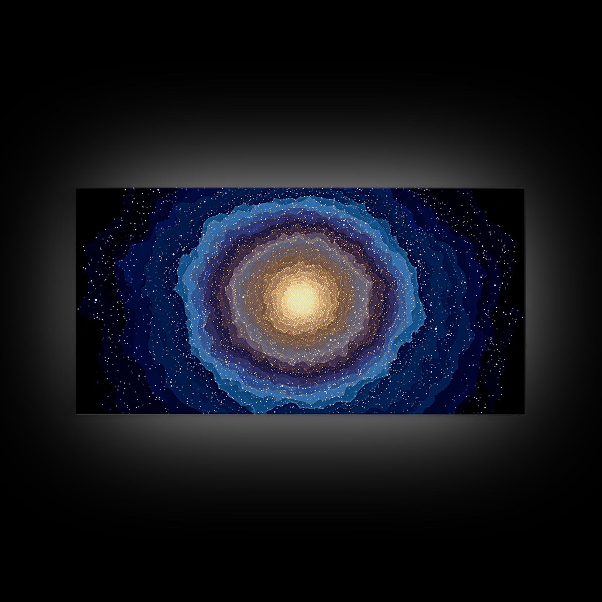 Blue Gold Galaxy Nebula Canvas Print, Modern Abstract Space Art, Starry Cosmic Wall Decor, Oversized Living Room Poster Print