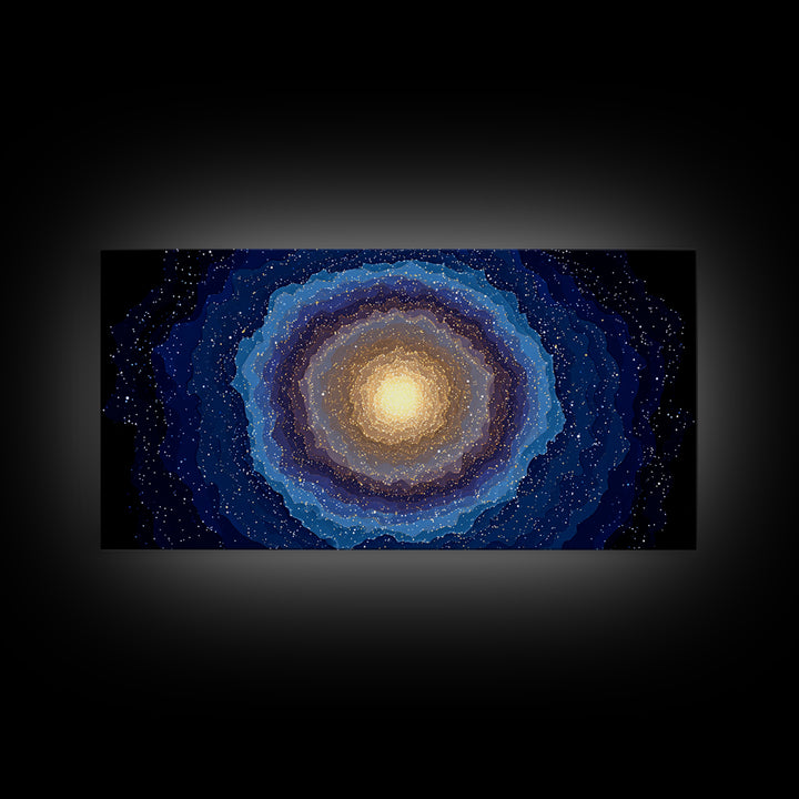 Blue Gold Galaxy Nebula Canvas Print, Modern Abstract Space Art, Starry Cosmic Wall Decor, Oversized Living Room Poster Print