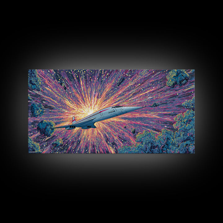 Retro Futuristic Jet Wall Art, Midcentury Sci Fi Airplane Print, Starburst Space Poster, Colorful Modern Home Decor Gift