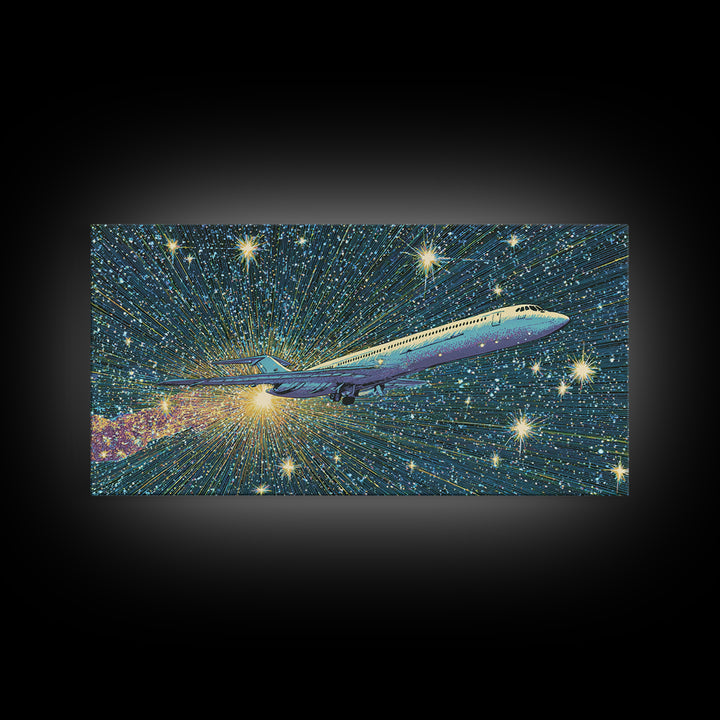 Supersonic Jet In Starry Warp Speed Sky Wall Art, Retro Sci Fi Poster, Mid Century Modern Decor, Space Travel Print, Home Office Decor
