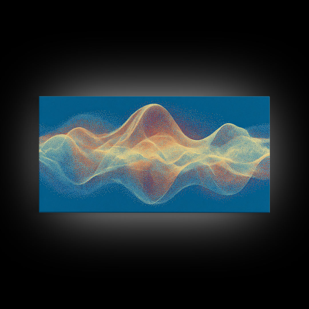 Colorful Particle Wave Canvas Print, Abstract Soundwave Landscape, Modern Digital Art, Blue Wall Decor, Music Studio Wall Art