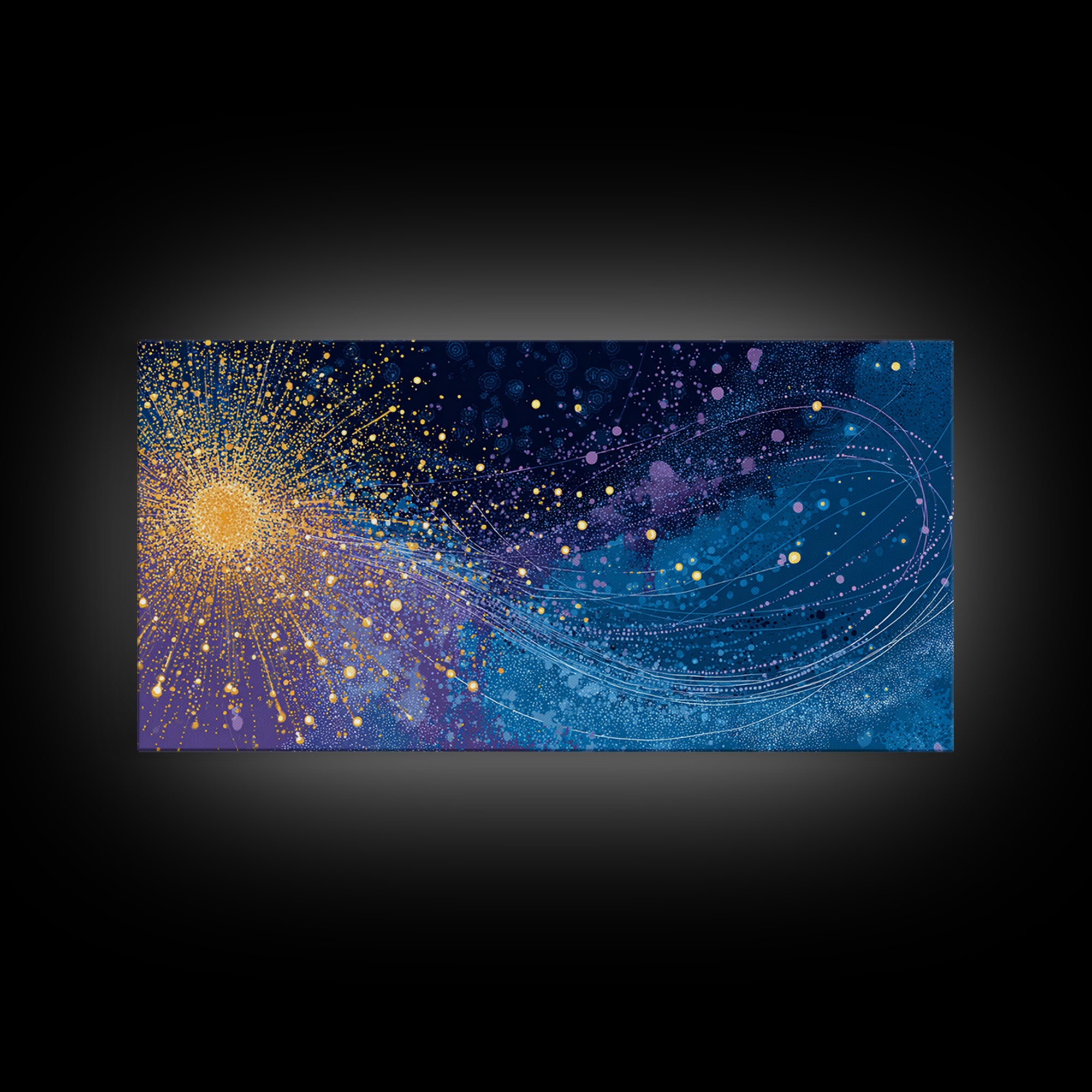 Golden Starburst Space Wave Canvas Print, Colorful Abstract Wall Art, Modern Galaxy Poster, Sci Fi Office And Living Room Decor