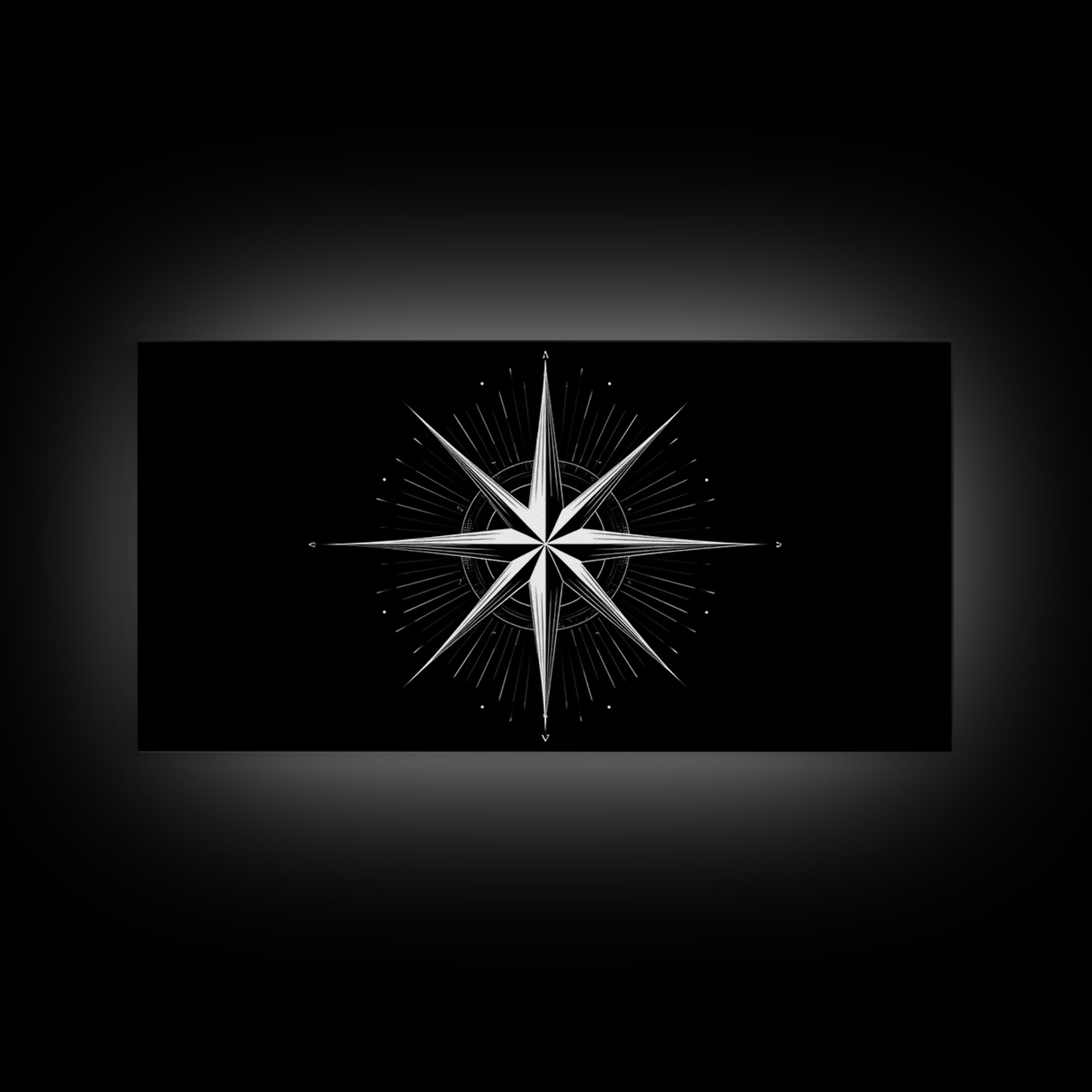 Minimal White Compass Star Wall Art, Black And White Geometric Print, Nautical Modern Wall Decor, Celestial Office Poster