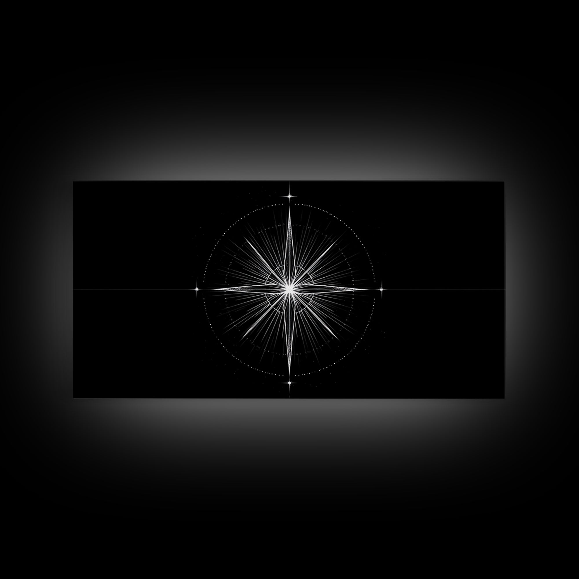 Radiant Compass Star Framed Canvas Print, Black And White Celestial Wall Art, Minimal Geometric Poster, Nautical Decor Gift