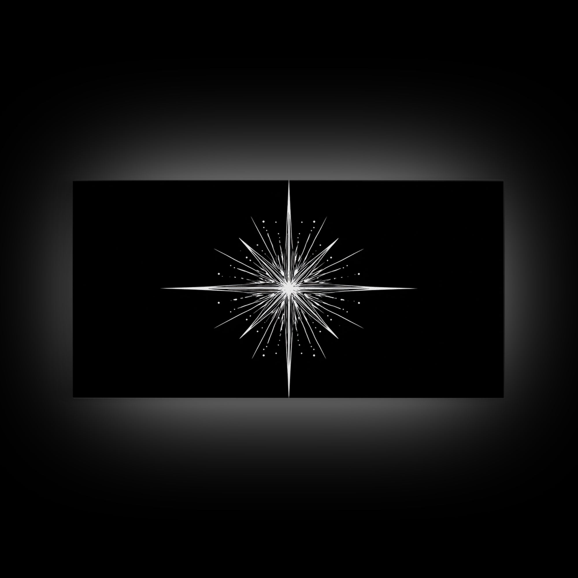 Bright North Star Wall Art, Black And White Celestial Burst Print, Minimal Geometric Poster, Modern Nautical Office Decor