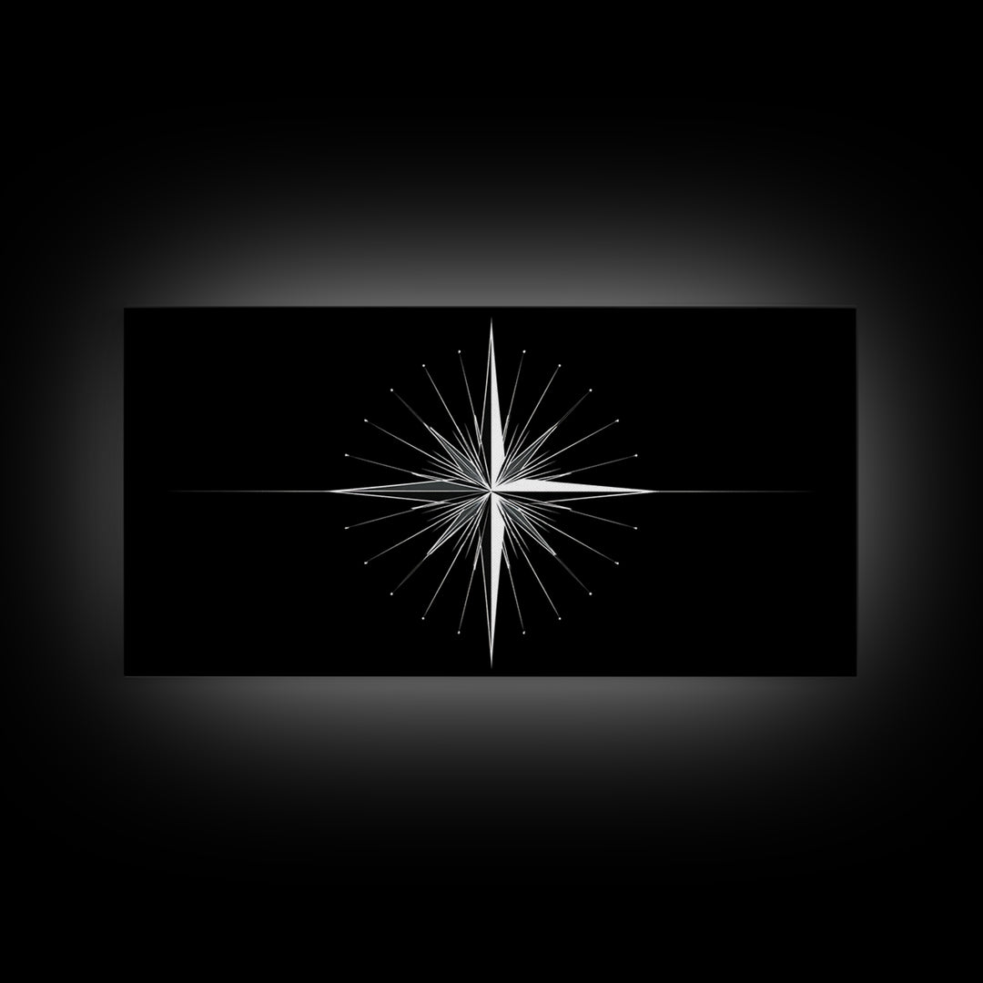 Minimal Radiating Star Wall Art, Black And White Compass Print, Geometric Celestial Poster, Modern Nautical Home Decor Gift