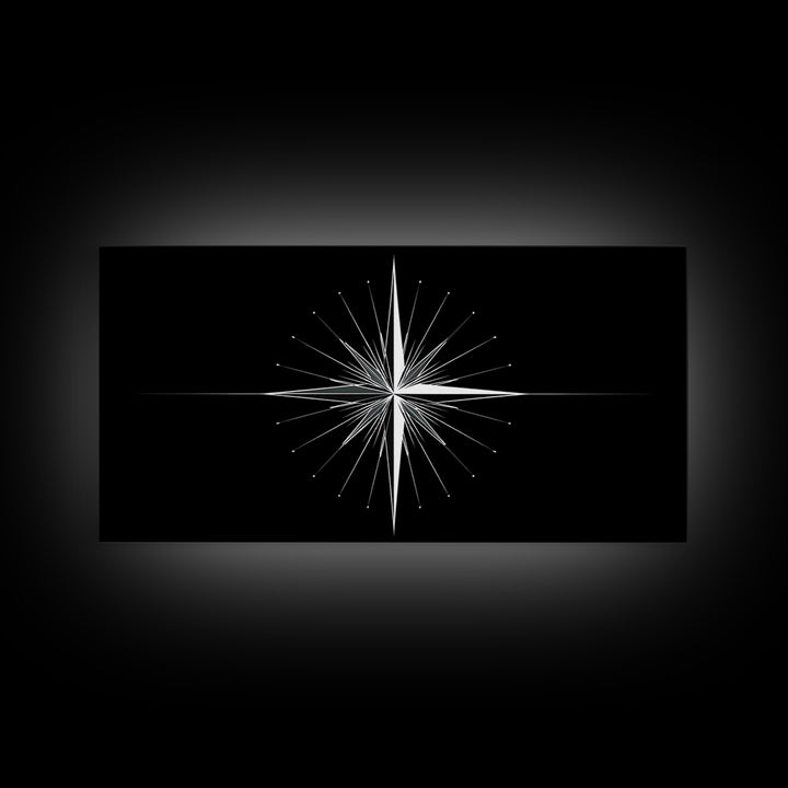 Minimal Radiating Star Wall Art, Black And White Compass Print, Geometric Celestial Poster, Modern Nautical Home Decor Gift