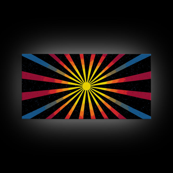 Cosmic Sunburst Wall Art, Black Starry Ray Poster, Retro Atomic Midcentury Modern Decor, Bold Geometric Space Print, MCM