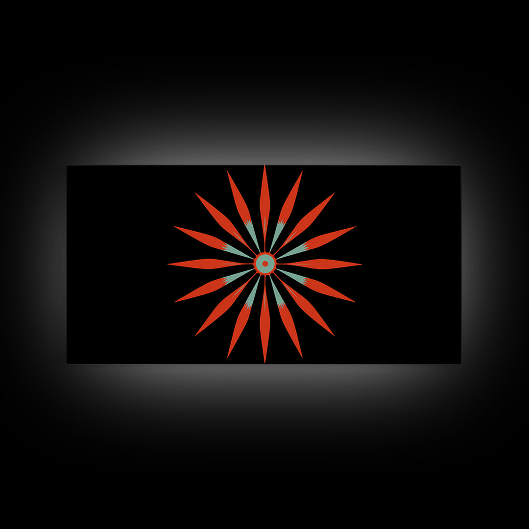 Red Atomic Starburst Wall Art, Midcentury Modern Art Print, Retro Geometric Poster, MCM Wall Decor, Bold Orange Black Decor
