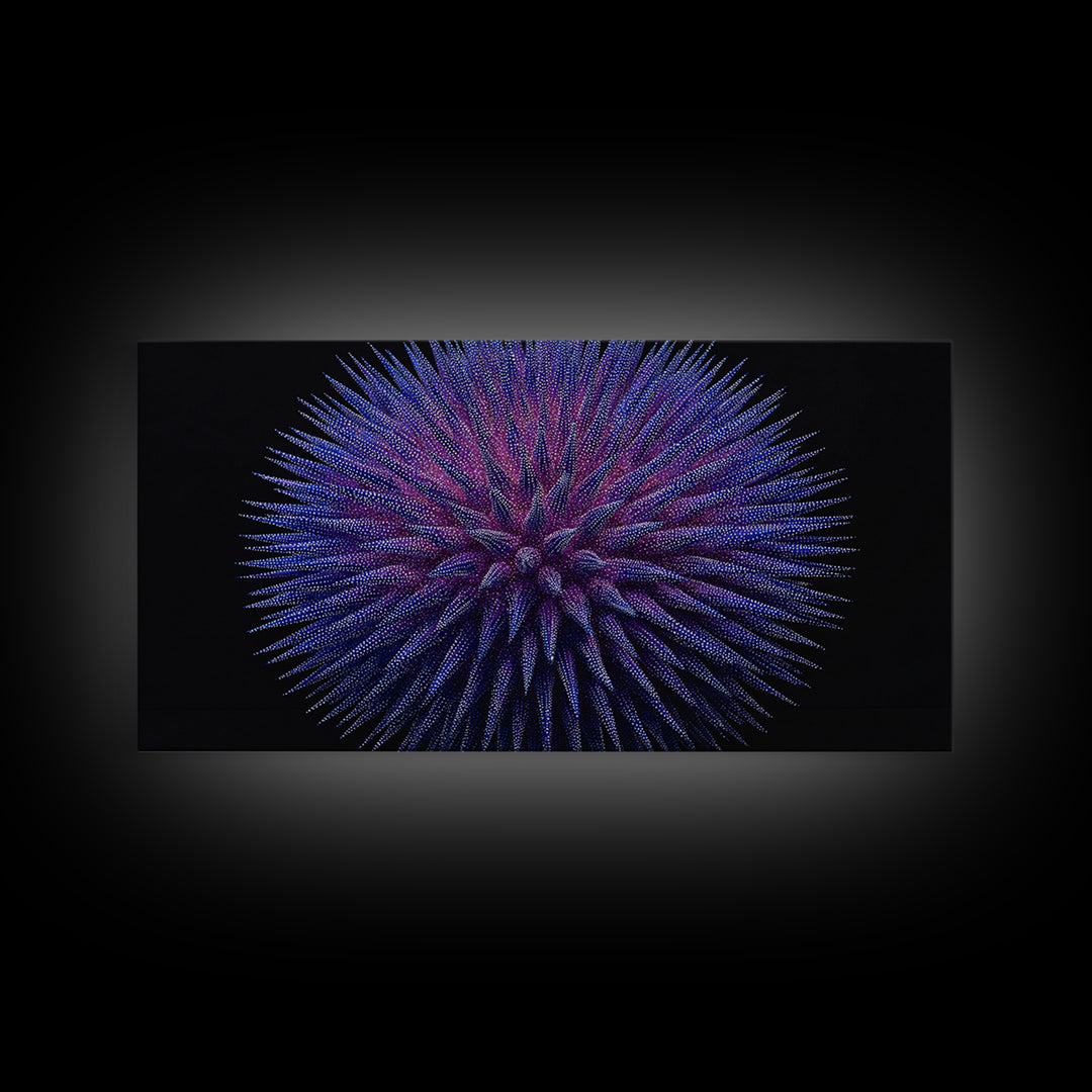 Purple Blue Spiky Sphere Canvas Print, Modern Abstract Art, Space Abstract Art, Futuristic Wall Decor, Large Sci Fi Retro Art