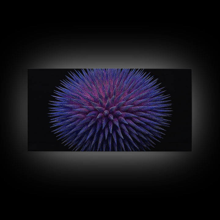 Purple Blue Spiky Sphere Canvas Print, Modern Abstract Art, Space Abstract Art, Futuristic Wall Decor, Large Sci Fi Retro Art