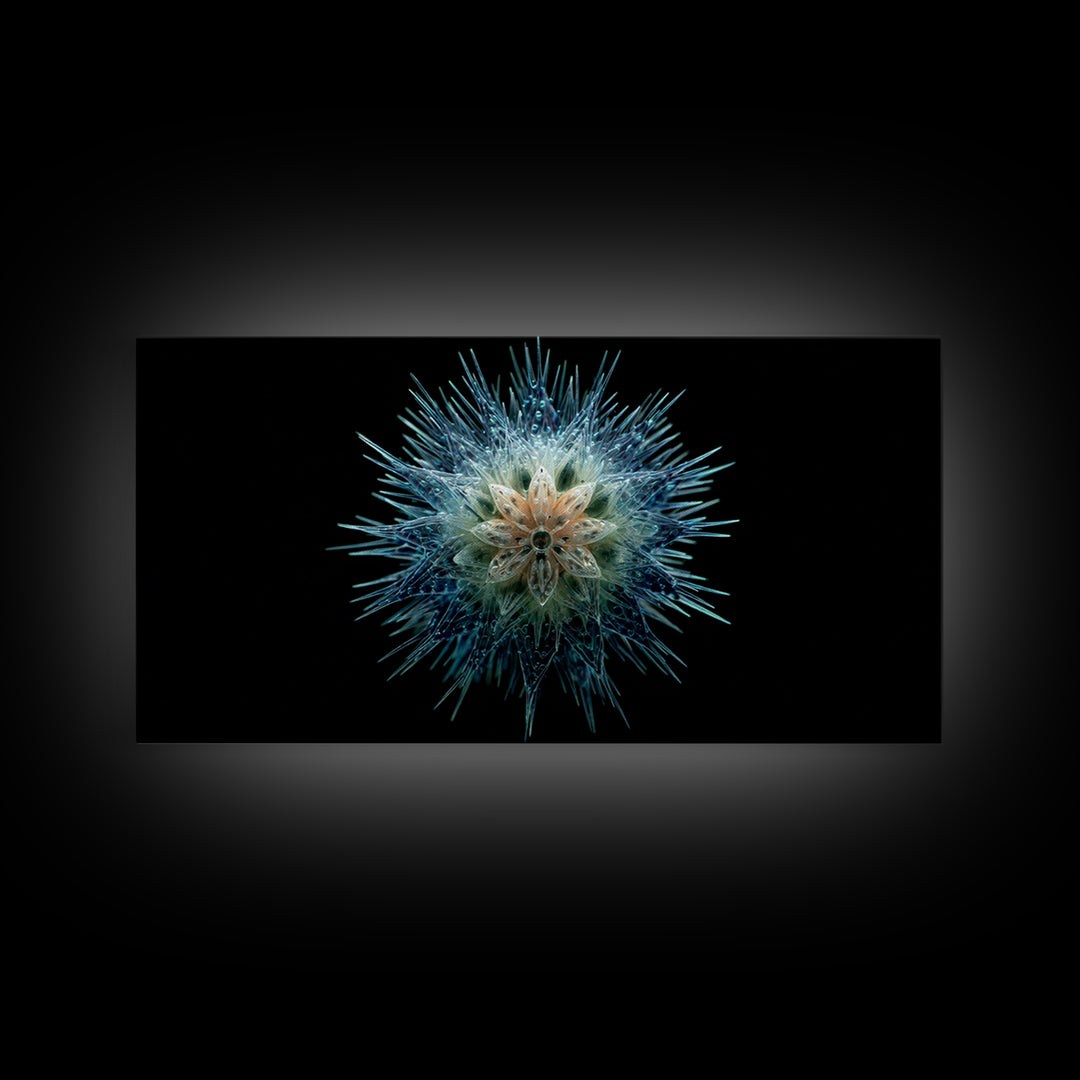 Icy Blue Botanical Burst Wall Art, Modern Abstract Art Print, Nature Art, Dragonfly Wall Art, Minimalist Black Wall Decor
