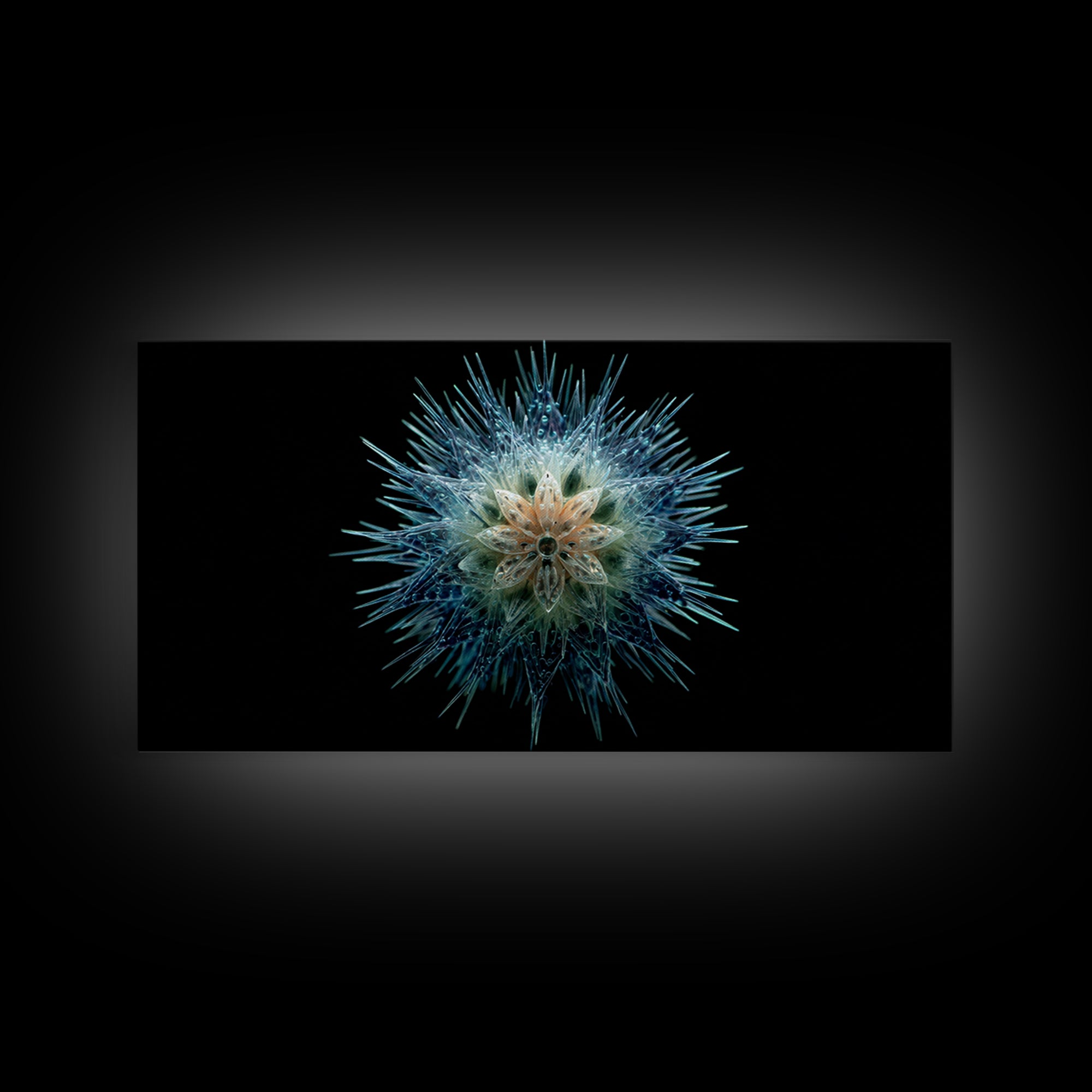 Icy Blue Botanical Burst Wall Art, Modern Abstract Art Print, Nature Art, Dragonfly Wall Art, Minimalist Black Wall Decor
