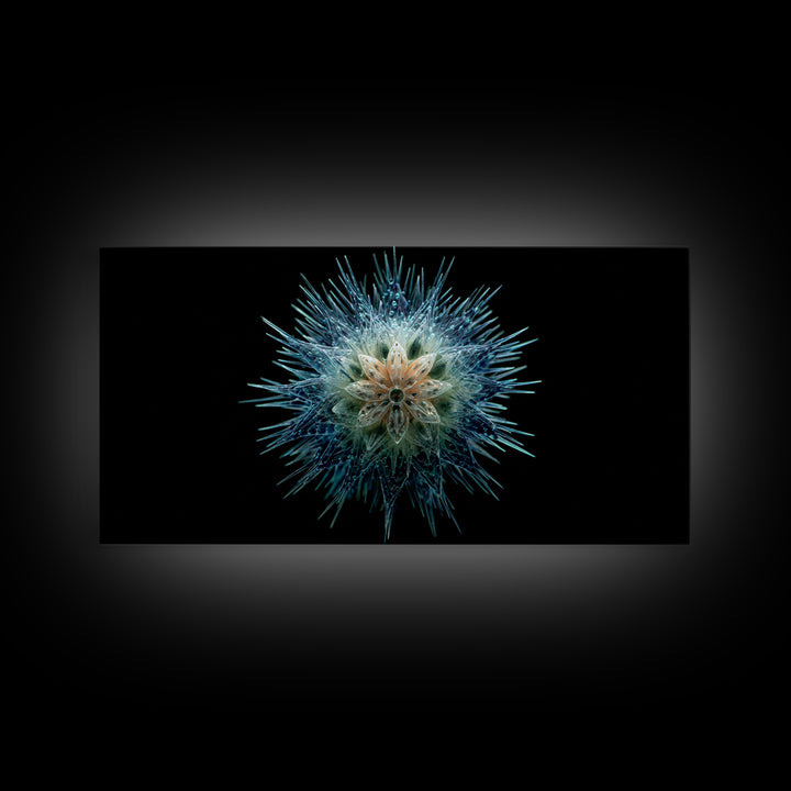 Icy Blue Botanical Burst Wall Art, Modern Abstract Art Print, Nature Art, Dragonfly Wall Art, Minimalist Black Wall Decor
